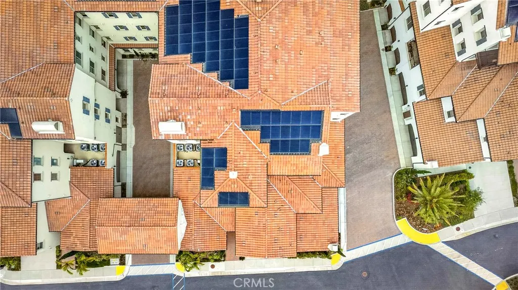 Rooftop with solar panels and A/C
