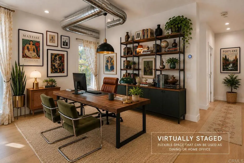 Flex space virtually staged as a home office.