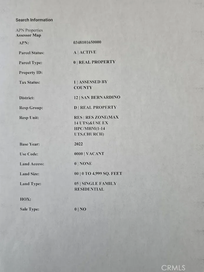 Assessor Lot Search Information
