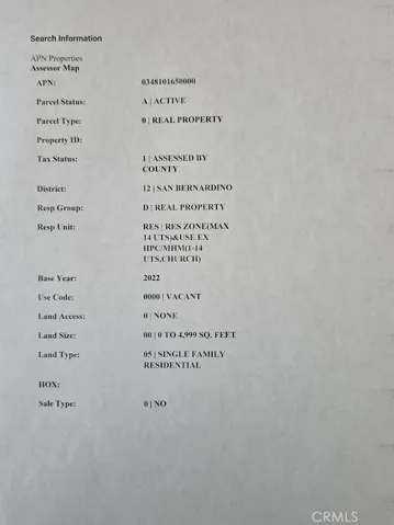 Assessor Lot Search Information