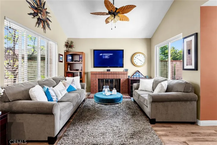 Living room with cozy fireplace