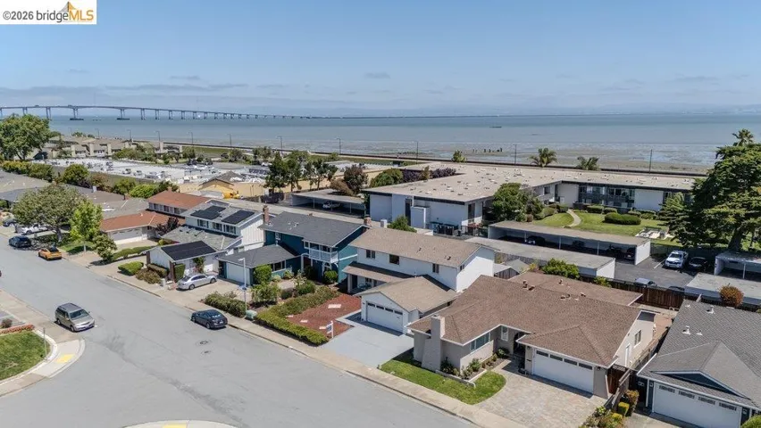 Aerial perspective showcasing a residential street with diverse architectural styles