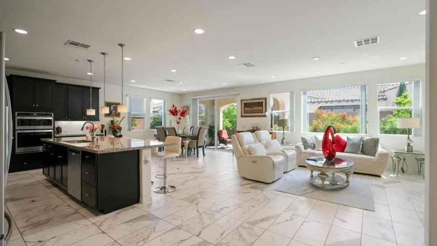 Open kitchen, dining and living space