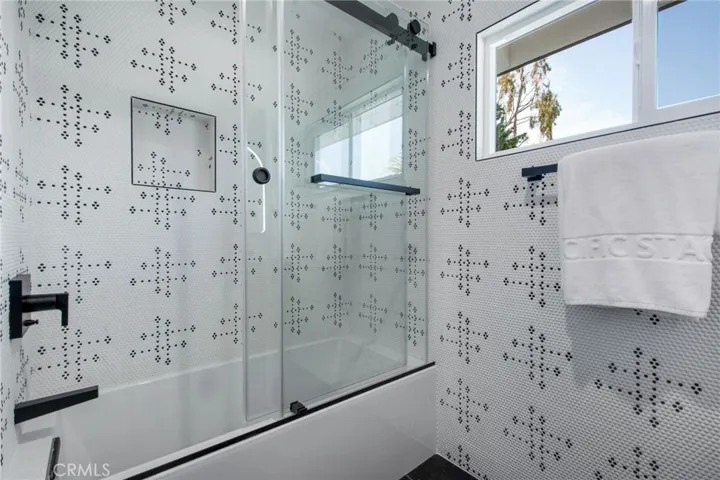 Designer hall bath custom tile work | 305 Robinhood Ln., Eastside Costa Mesa 92627