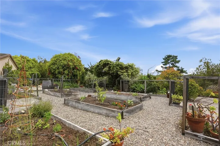 Raised garden beds with wildlife-guard fencing