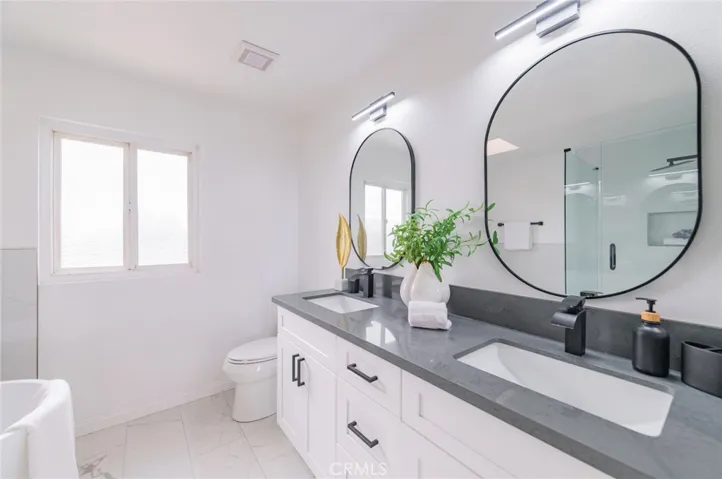 Primary Bath (3rd Bath)- dual sink vanity, SKYLIGHT, quiet exhaust fan/light, quality medicine cabinet and mirrors