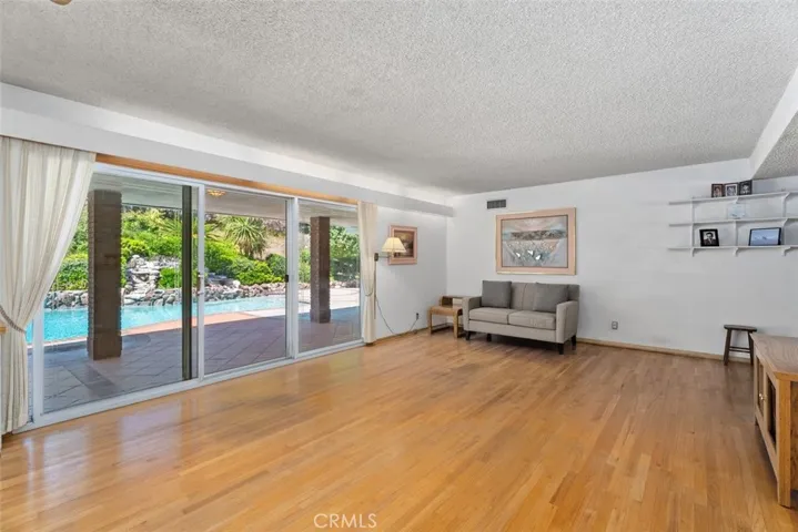 Gorgeous sliding glass doors let the outside in.