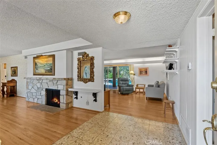 The glowing fireplaces adds  warmth and character.