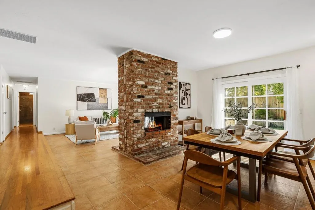 digitally altered to show fire in fireplace