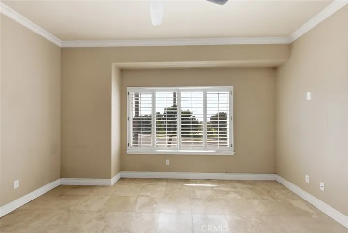 Primary bedroom with Ocean View / Catalina Island View and plantation shutters