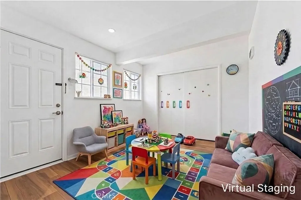 Virtually staged alternative layout for the bonus room at 4772 Excelente Drive, showcasing a bright and modern kids playroom design.