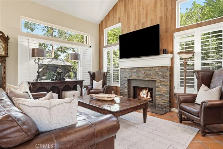Custom Stone Fireplace and Wood Wall.