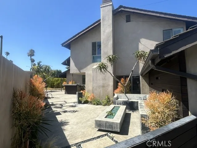Outdoor Entertaining Concrete Bench Seating with Fountain, Custom Fire Table