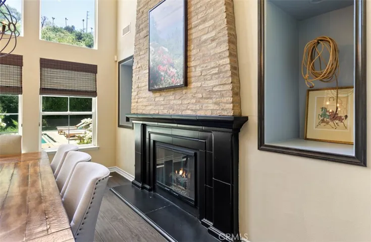 Formal dining room with fireplace