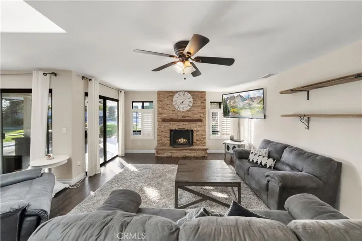 living room with wood fire place