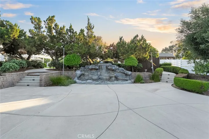 waterfall and concreted large area for entertaining