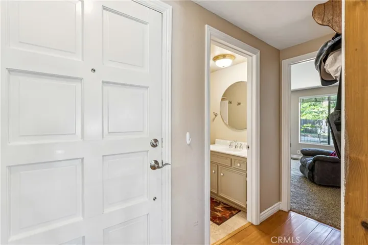 Main level hall to bathroom & bedroom