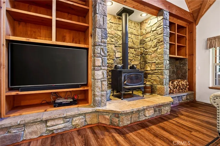 Attractive stone & wood hearth