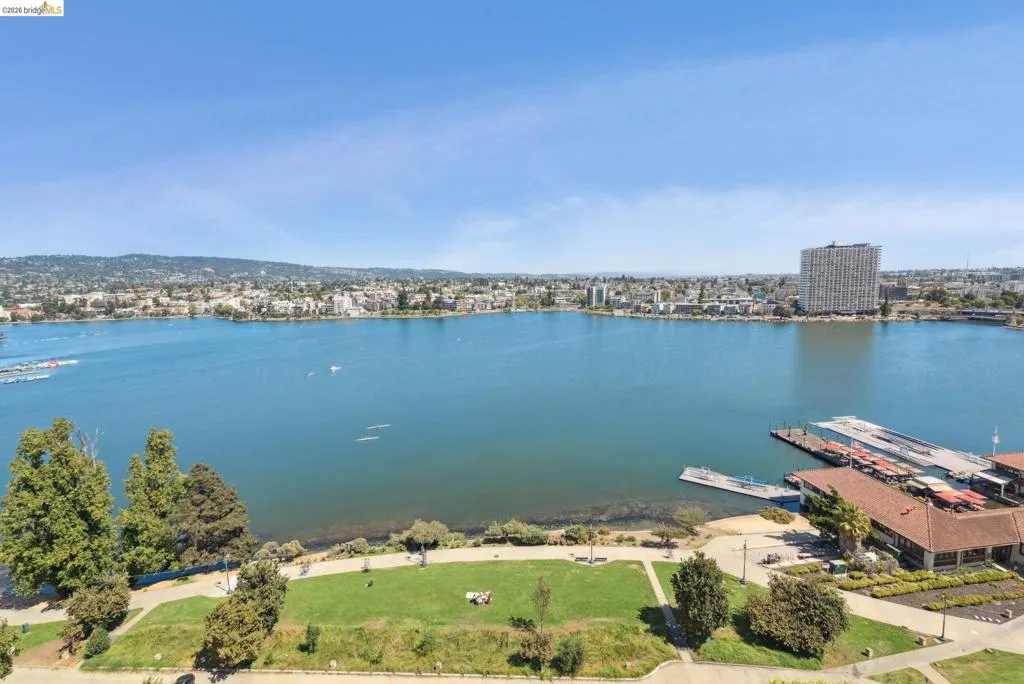Bird's eye view of a nearby body of water