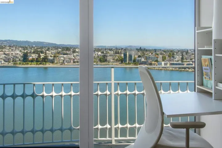 Balcony featuring a water view and a view of city
