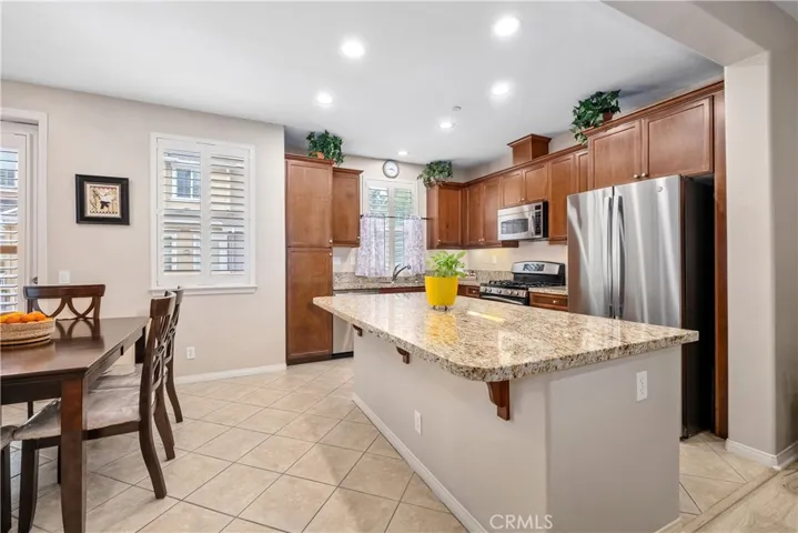 Kitchen open to dining area