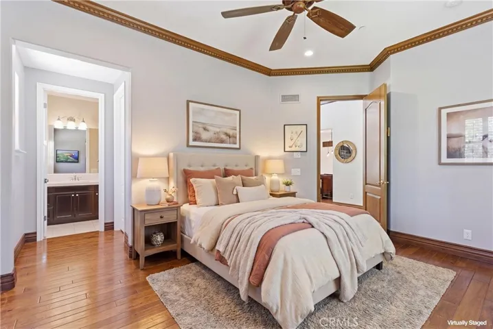 Office virtually staged as bedroom.