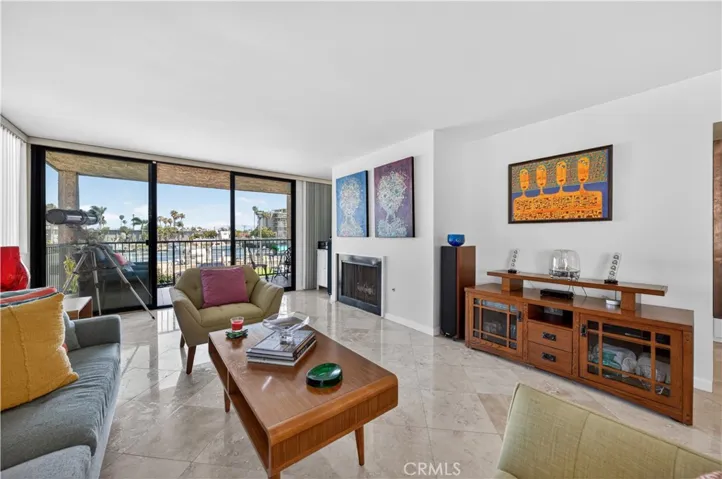 In addition to the fantastic water views, the living room offers a gas fireplace.