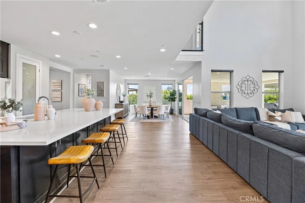 Kitchen flows naturally into the kitchen and dining room