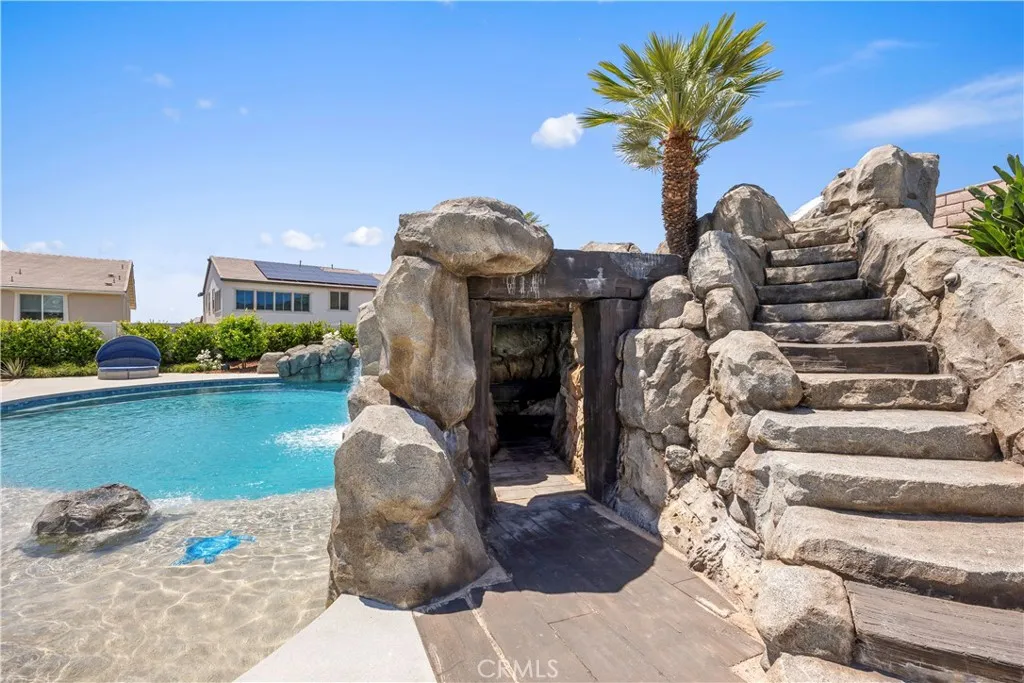 Choose your adventure to the "mineshaft" grotto or up the waterslide