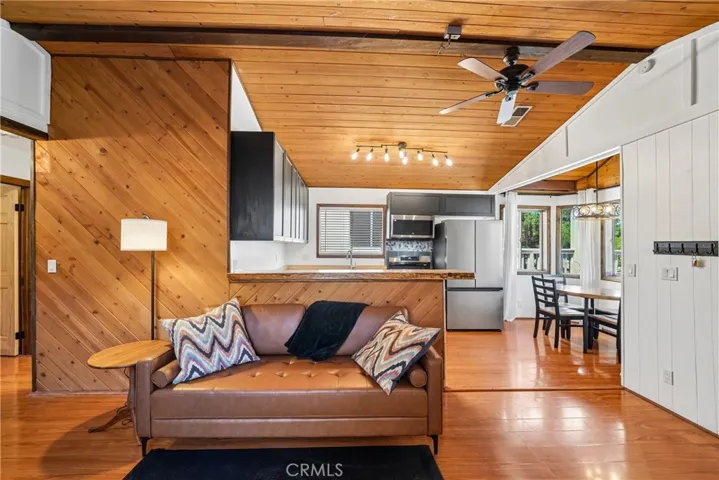 Open-concept living, kitchen, and dining layout designed for easy one-level living.