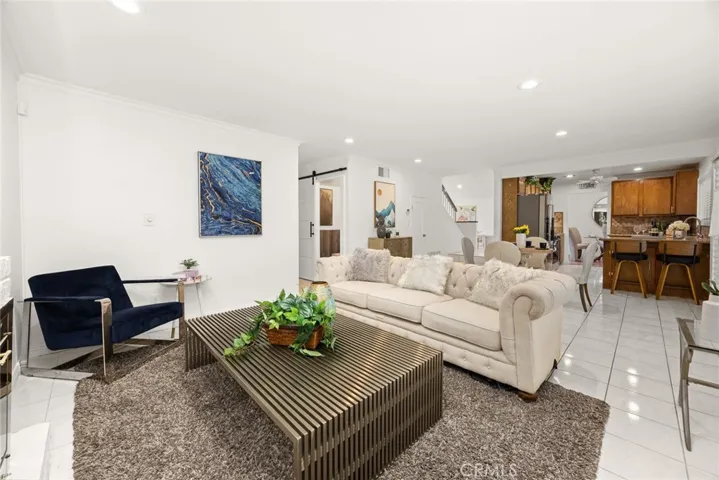 Cozy family room open to kitchen