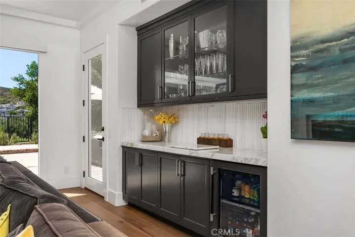 Dry bar with beverage refrigerator
