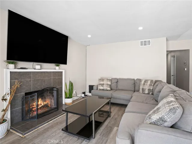 Living room with cozy fireplace