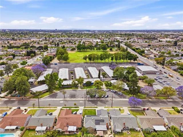 Elevated view showing nearby streets, homes, and neighborhood setting.