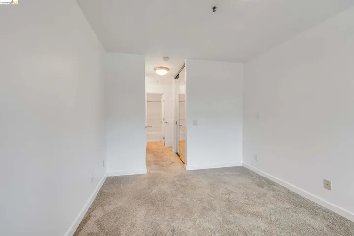 Carpeted room with white walls, baseboards, and ceiling