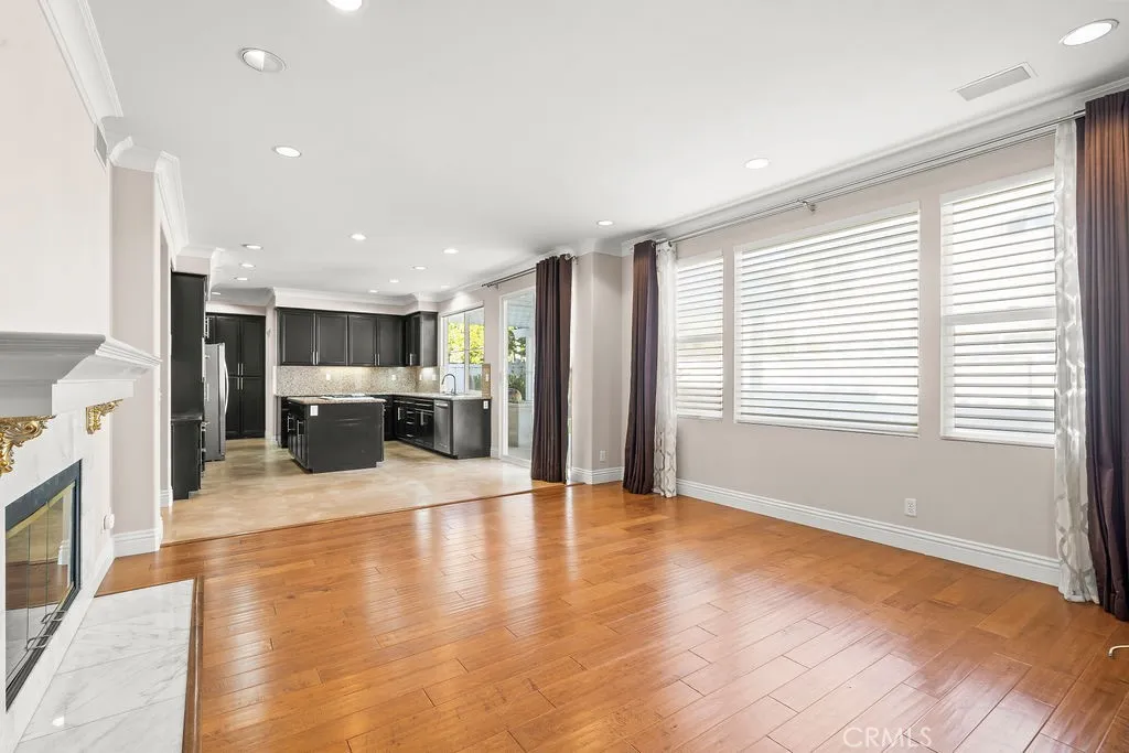 Kitchen opens up to lounge area
