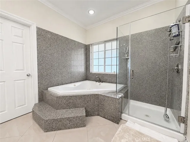 Primary ensuite bathroom with jetted tub, shower and entrance to walk-in closet (#2)