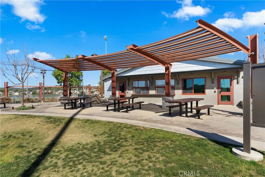 Covered picnic pavilion ideal for outdoor dining, parties, and neighborhood events.