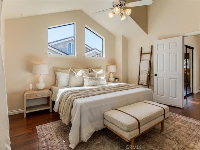 Vaulted ceilings provide for a spacious, light filled primary suite.