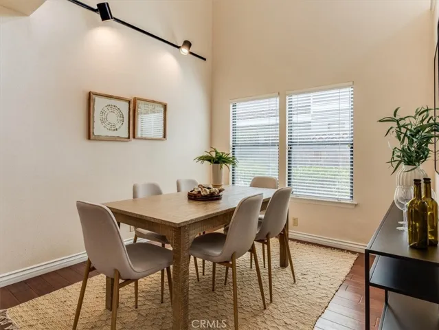 Dining Room with vaulted ceilings.