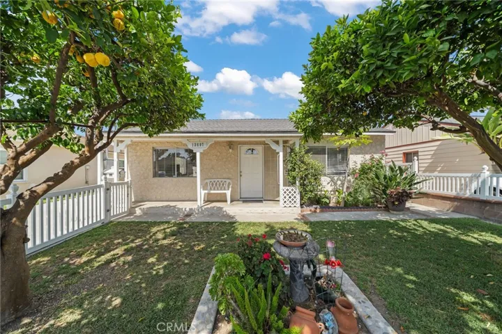 Charming front yard with mature citrus trees