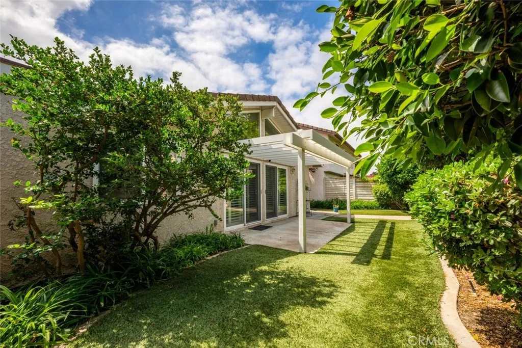 Fruit trees help create a private oasis.