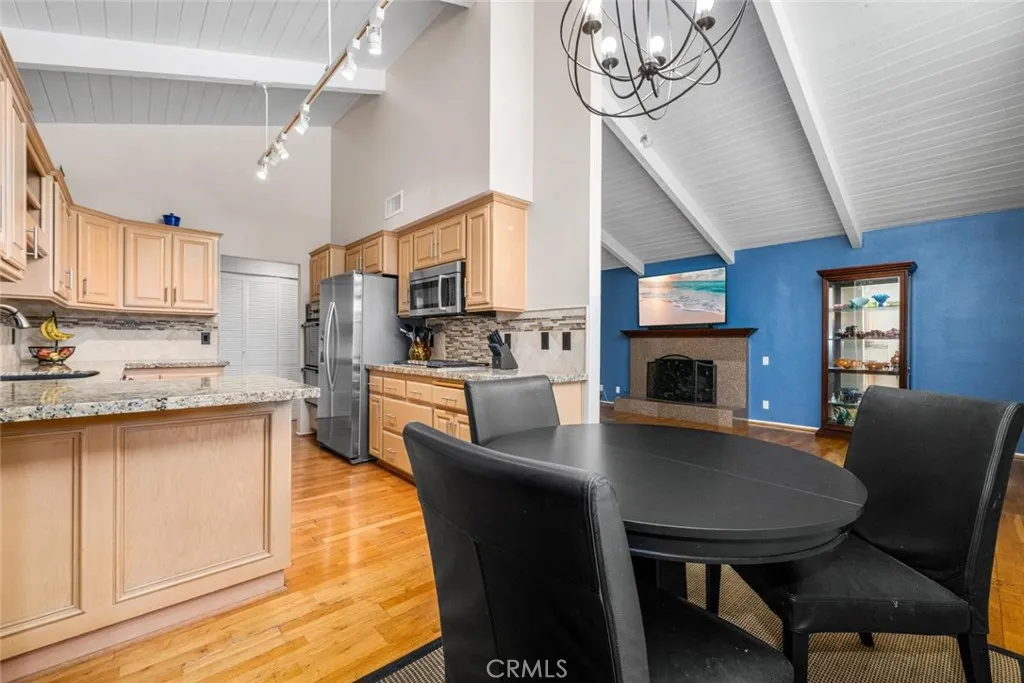 Upgraded kitchen opens to dining room.