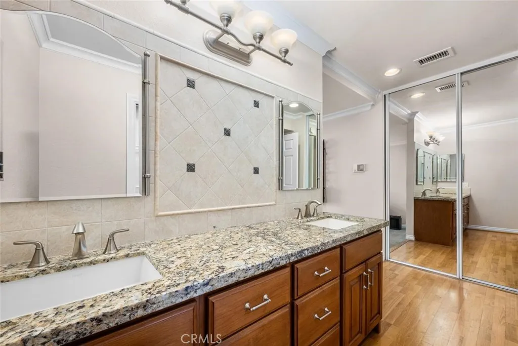 Primary bathroom with double vanity.