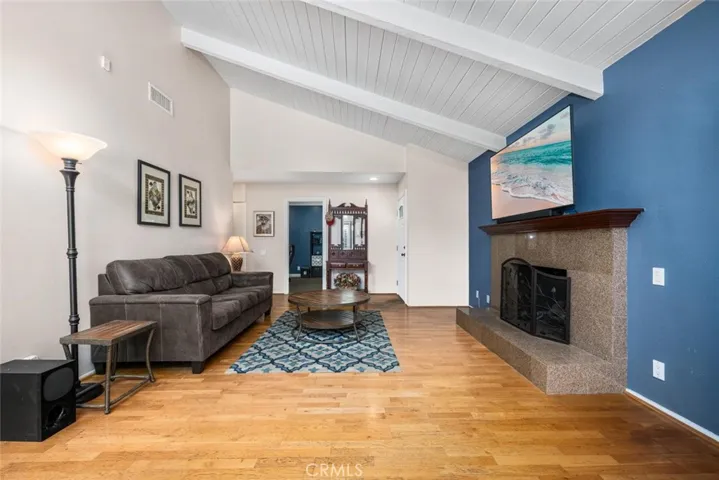 Gas fireplace in living room.