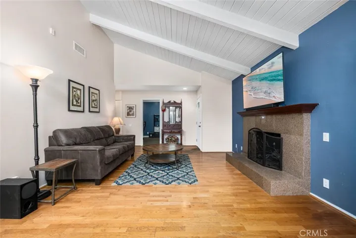 Gas fireplace in living room.