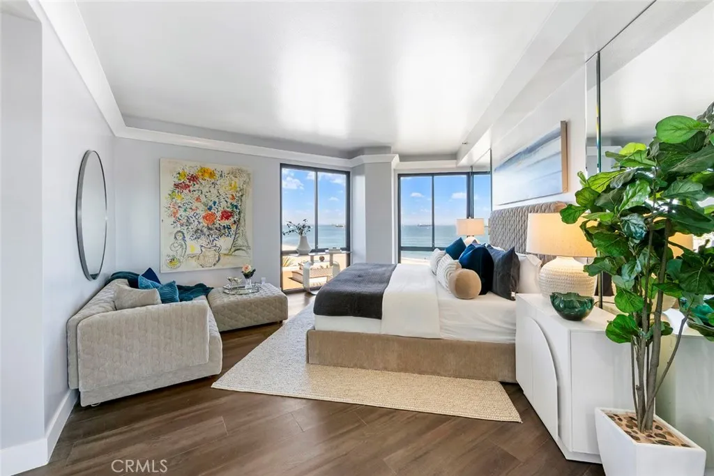 Your own private oasis in this primary ensuite with formal sitting and meditation area with views to Newport Beach.