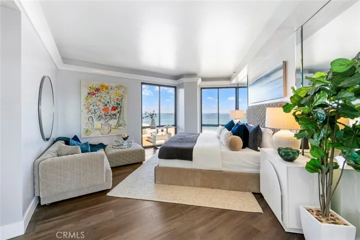 Your own private oasis in this primary ensuite with formal sitting and meditation area with views to Newport Beach.