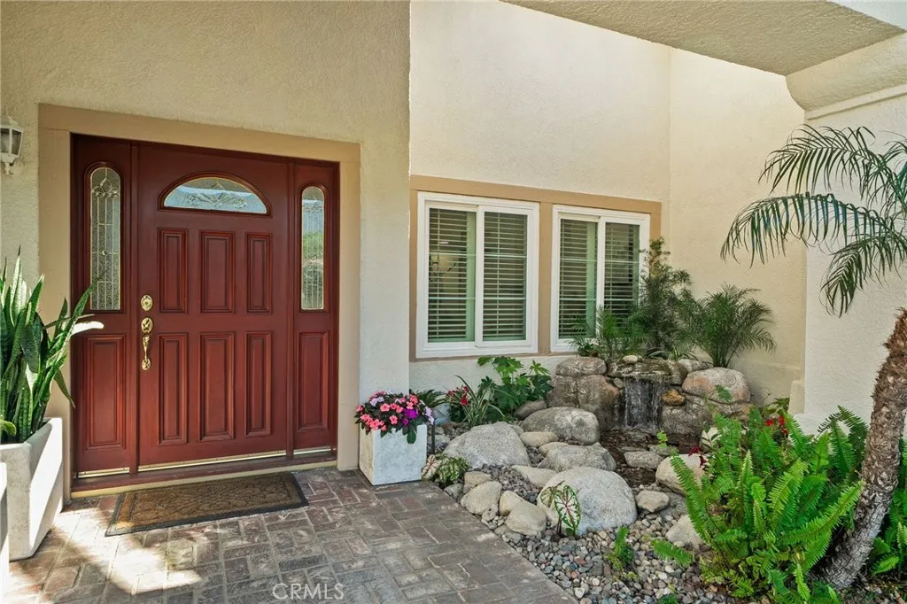 expanded front door entry and water feature