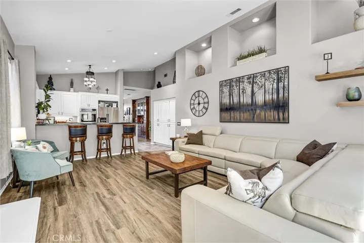 Family Room with Lighted Display Shelves